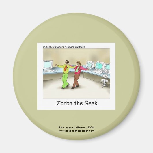 Grappige Computernerd Cartoon Op Noveltystopknop Magneet (Voorkant)