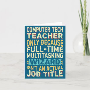 Grappige computertechnologie leraar multitasking t kaart