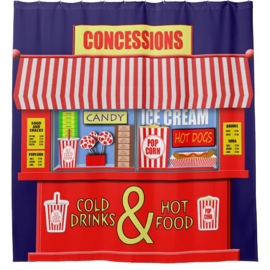 Grappige concessies staan voedsel en Drinken Douchegordijn (Voorkant)