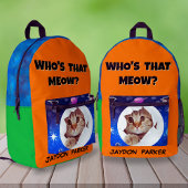 Grappige Cool Cat Space aangepaste naam voor Kids Bedrukte Rugzak