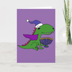 Grappige Cool Dragon en Menorah Happy Chanoeka Art Feestdagen Kaart