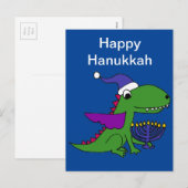 Grappige Cool Dragon en Menorah Happy Chanoeka Art Feestdagenkaart (Voorkant / Achterkant)
