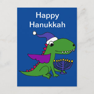 Grappige Cool Dragon en Menorah Happy Chanoeka Art Feestdagenkaart