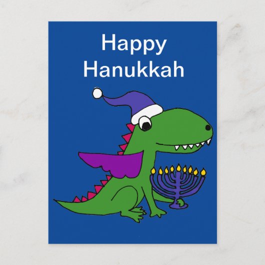 Grappige Cool Dragon en Menorah Happy Chanoeka Art Feestdagenkaart (Voorkant)