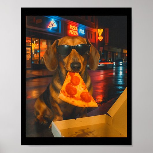 Grappige coole dachshund met pizzapunt meme eten poster (Voorkant)