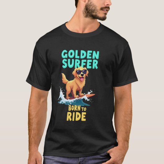 Grappige Coole Gouden Retriever Surfhond T-shirt (Voorkant)