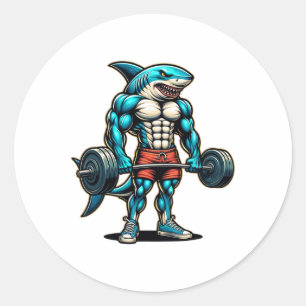 Grappige Coole Haai Gewichtheffen Bodybuilder Spie Ronde Sticker