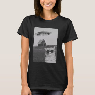 Grappige coole kat met ruimteschip t-shirt