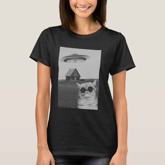 Grappige coole kat met ruimteschip t-shirt (Voorkant)