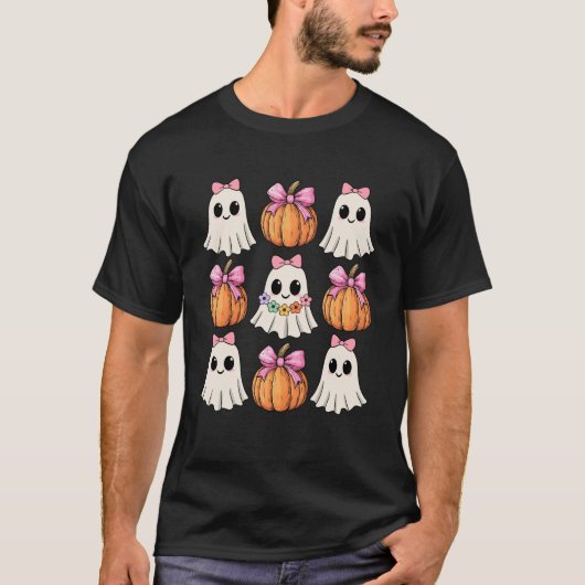 Grappige Coquette Bow Pumpkin Halloween Ghost Spoo T-shirt (Voorkant)