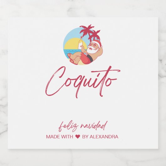 Grappige Coquito Santa Eten en Drank Label Set Likeurfles Etiket (Enkel label)