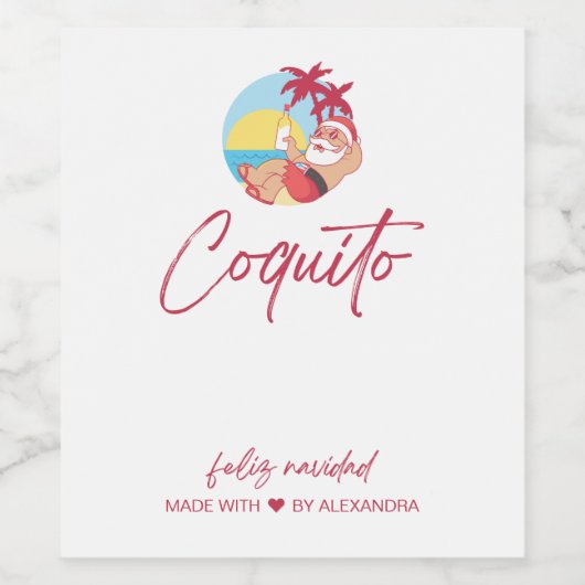 Grappige Coquito Santa Eten en Drank Label Set Wijn Etiket (Enkel label)