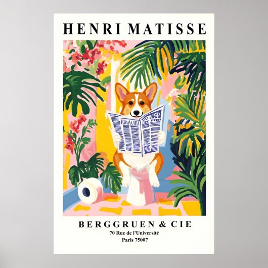 Grappige Corgi Badkamer Print Matisse Stijl Hond M (Voorkant)