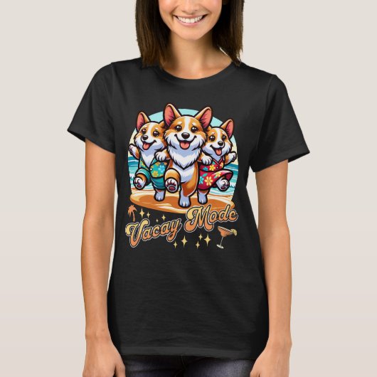 Grappige Corgi Beach Vacay Mode Zomervakantie T-shirt (Voorkant)