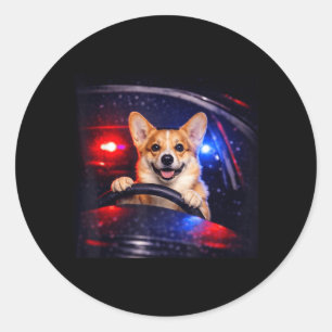 Grappige Corgi Bestuurt Meme Hond Die Een Auto Bes Ronde Sticker