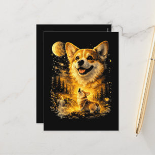 Grappige Corgi die naar de Maan huilt Feestdagenkaart