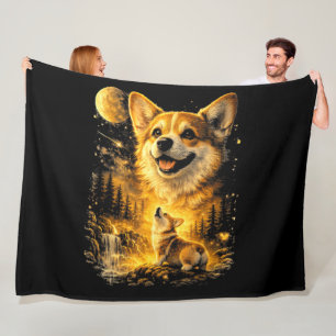 grappige corgi die naar de maan huilt fleece deken