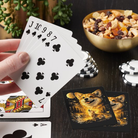Grappige Corgi die naar de Maan huilt Pokerkaarten (Insitu)