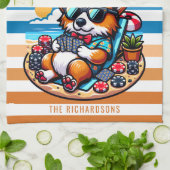 Grappige Corgi Dog Poker speler op vakantie Theedoek (Gevouwen)