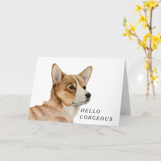Grappige Corgi Dog Pun | Hallo moedig Kaart (Gele Bloem)
