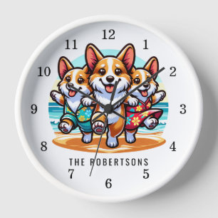 Grappige Corgi Dogs Dancing on Beach Familie