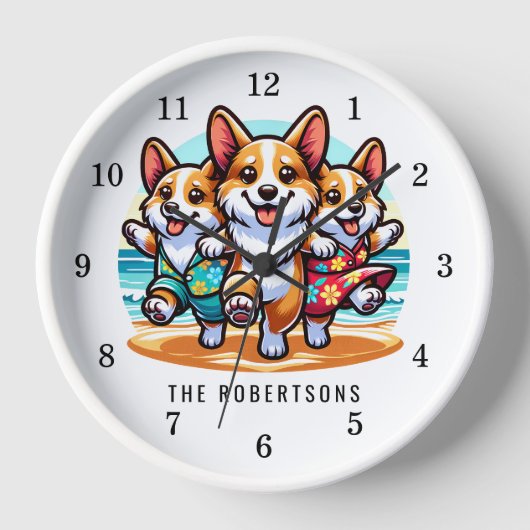 Grappige Corgi Dogs Dancing on Beach Familie (Voorkant)