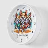 Grappige Corgi Dogs Dancing on Beach Familie (Hoek)