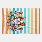 Grappige Corgi Dogs gepersonaliseerde  kustlijn Theedoek (Horizontaal)