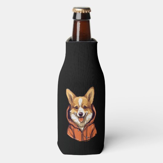 Grappige Corgi Draag Hoodie Flesjeskoeler (Fles Voorkant)