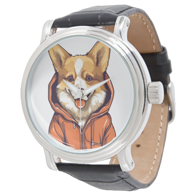 Grappige Corgi Draag Hoodie Horloge (Gekanteld)