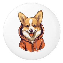 Grappige Corgi Draag Hoodie Keramische Knop