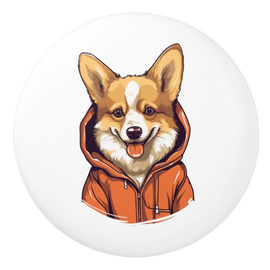 Grappige Corgi Draag Hoodie Keramische Knop (Voorkant)