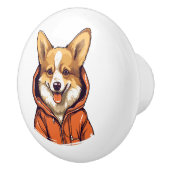 Grappige Corgi Draag Hoodie Keramische Knop (Rechts)