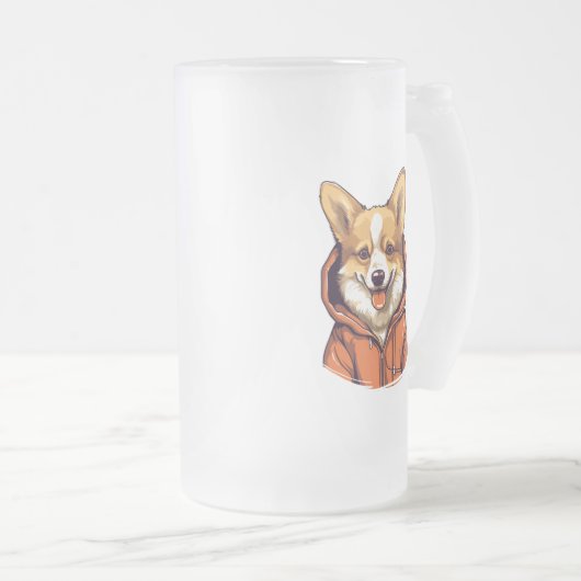 Grappige Corgi Draag Hoodie Matglas Bierpul (Voorkant rechts)