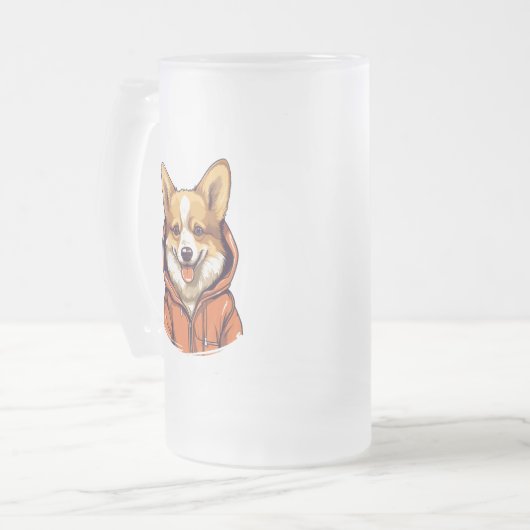 Grappige Corgi Draag Hoodie Matglas Bierpul (Voorkant links)