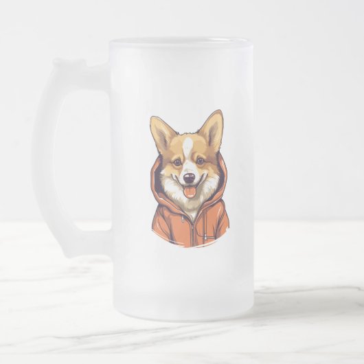 Grappige Corgi Draag Hoodie Matglas Bierpul (Links)