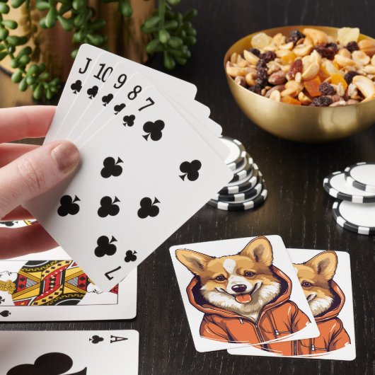 Grappige Corgi Draag Hoodie Pokerkaarten (Insitu)