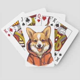 Grappige Corgi Draag Hoodie Pokerkaarten