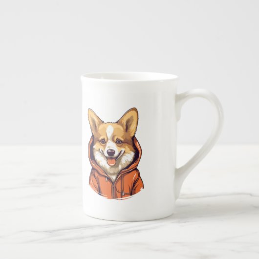 Grappige Corgi Draag Hoodie Porselein Kop (Rechts)