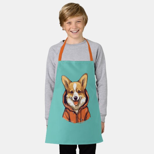 Grappige Corgi Draag Hoodie Schort (Gedragen)