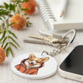 Grappige Corgi Draag Hoodie Sleutelhanger (Voorkant Rechts)