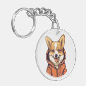 Grappige Corgi Draag Hoodie Sleutelhanger (Voorkant Links)