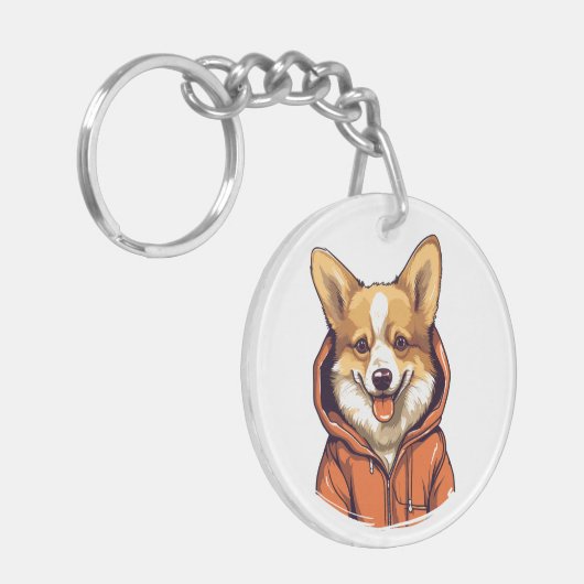 Grappige Corgi Draag Hoodie Sleutelhanger (Voorkant Links)