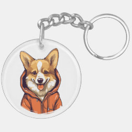 Grappige Corgi Draag Hoodie Sleutelhanger