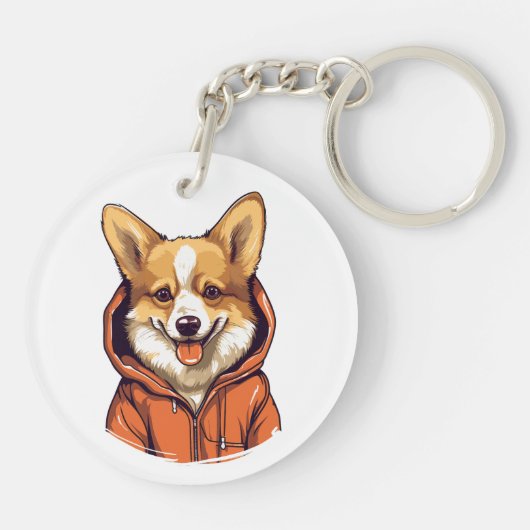 Grappige Corgi Draag Hoodie Sleutelhanger (Achterkant)