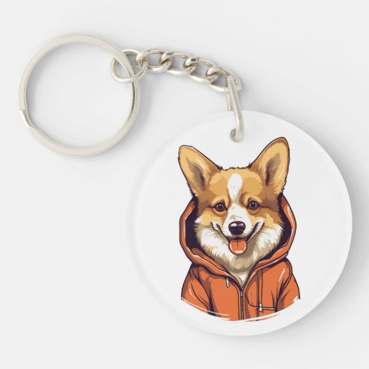 Grappige Corgi Draag Hoodie Sleutelhanger (Voorkant)