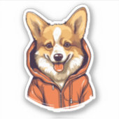 Grappige Corgi Draag Hoodie Sticker (Voorkant)