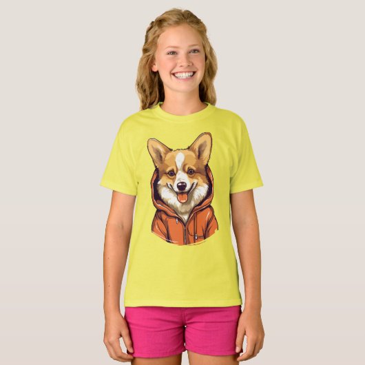 Grappige Corgi Draag Hoodie T-shirt (Voorkant volledig)