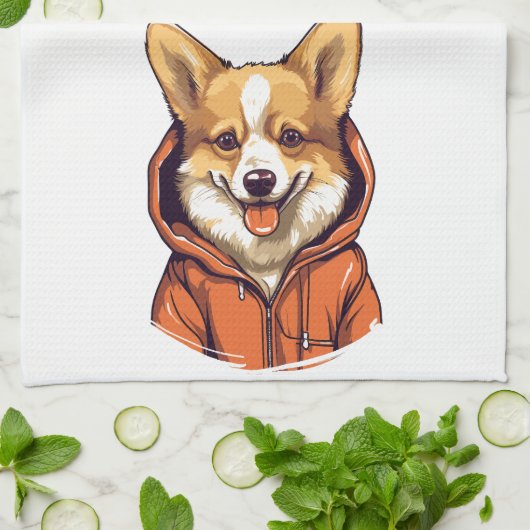 Grappige Corgi Draag Hoodie Theedoek (Gevouwen)