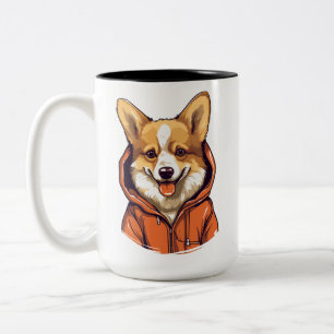 Grappige Corgi Draag Hoodie Tweekleurige Koffiemok